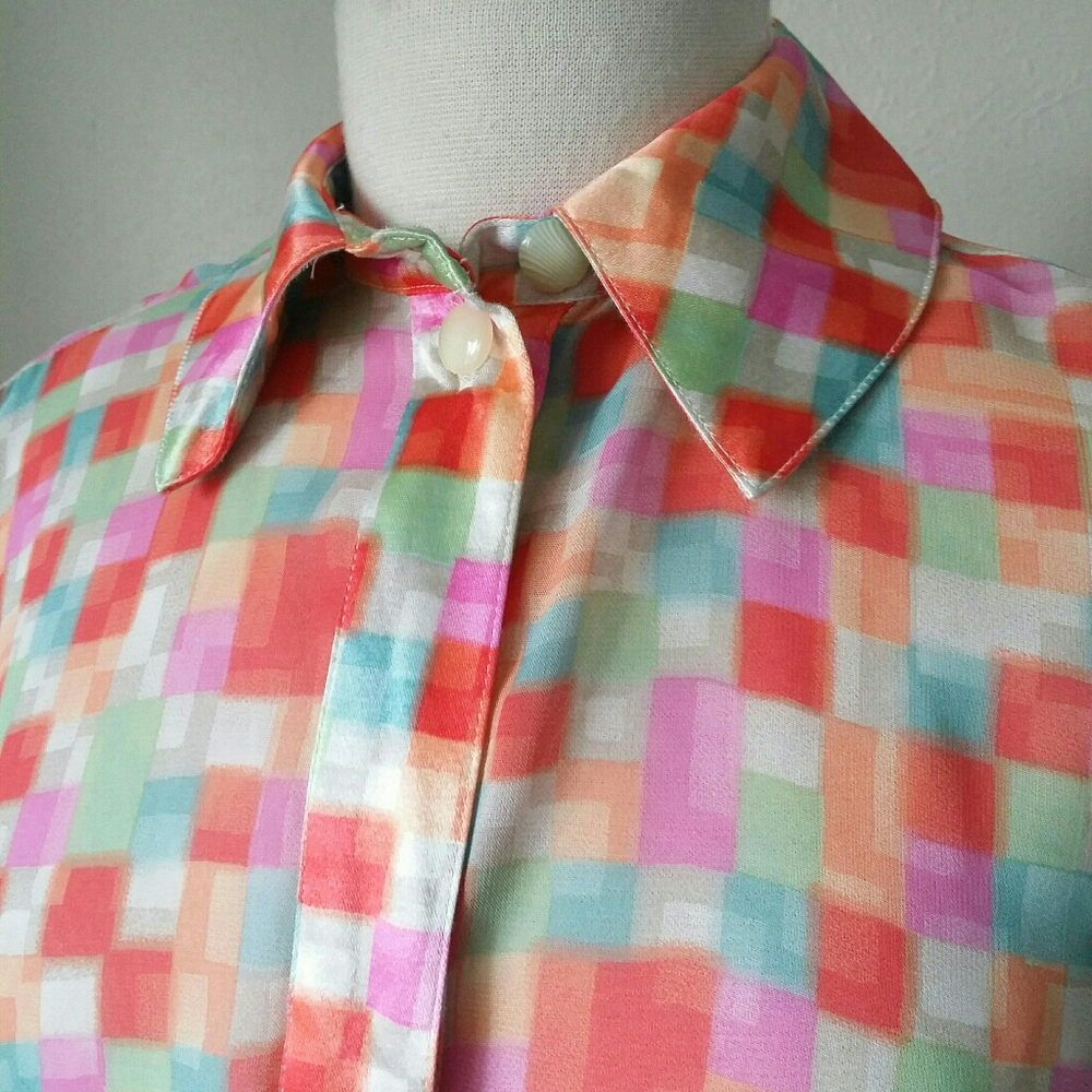 Vintage Checker Sheer Button up Blouse - Picture 4 of 11